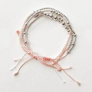 Serene And Sweet Silver & Pink Beaded Bracelet Set Of 4 Bracelets New